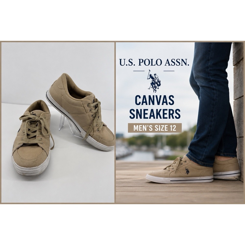 U.S. Polo Assn Sneakers Men's 12 Tan Canvas Casual Preppy Lace Up Skate Shoes
